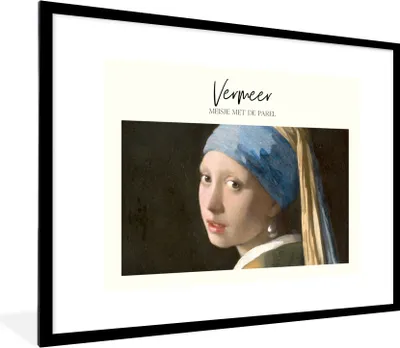 Produktbild von MuchoWow® Gerahmtes Poster Das Mädchen mit dem Perlenohrring - Vermeer - Alte Meister 80x60 cm - Poster mit Schwarzem Bilderrahmen Wandposter Rahmen Foto Bilder - Schlafzimmer-Dekorationen - Fotoposter