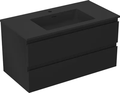 Produktbild von Mexen Orio Badezimmerschrank 90 cm mit Waschbecken Otis, 2 Schubladen, schwarz matt - 91A10-09047-2-BFF71-W18M71