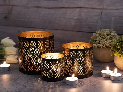 Produktbild von Soma Kerzenständer 3er Set Windlicht Orient Teelichthalter rund schwarz gold