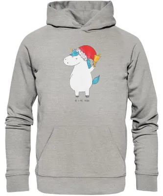 Produktbild von Mr. & Mrs. Panda Sweathoodie Einhorn Weihnachtsmann Größe S - Heather Grey - Geschenk, Nikolaus, Schokolade, Hoodie, Pullover, Unicorn, Kapuzenpullover, Gin, Weihnachten