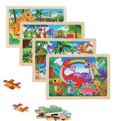 Productafbeelding van Minicee houten puzzel dinosaurus voor kinderen – set van 4, leerpuzzel vanaf 3 jaar