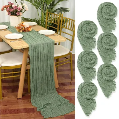 Produktbild von Seihtuch Tischläufer Salbeigrün 6 Stück 55 x 300 cm Gaze Stoff Rustikal Boho