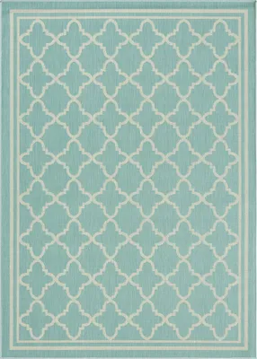 Produktbild von Teppich In- und Outdoor Flachgewebe Terrasse Balkon Wetterfest Wintergarten Robust Marokkanisch geprägtes Design, Farbe:Turkis, Maße:120x160 cm