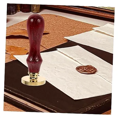 Produktbild von Vintage Wachssiegel Stempelset mit Holzgriff und Kupferkopf für Einladungen und Bastelprojekte