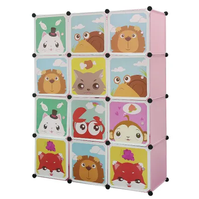 Produktbild von Kunststoff Kleiderschrank Kinder Kleiderschrank DIY Baukastensystem mit 12 Türen Rosa
