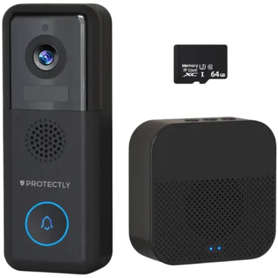 Produktbild von Protectly® 2K Video Türklingel kabellos & kabelgebunden – WLAN Türkamera mit Gong, 64GB SD, Zwei-Wege-Audio & ohne Abo