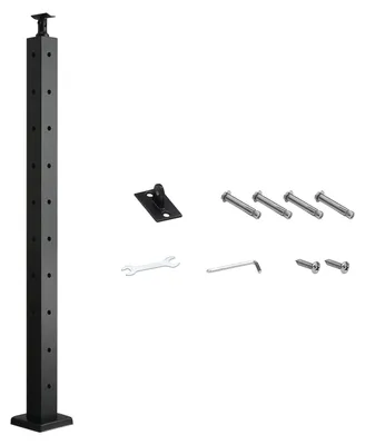 Image de Supports de rambarde SucceBuy, 914 x 50,8 x 50,8 mm, poteaux de rambarde d'escalier avec trous pré-percés, acier inoxydable SUS304, adaptés pour mains courantes et garde-corps, couleur noire