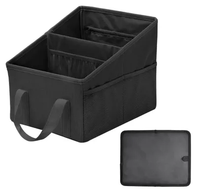 Zdjęcie produktu dla Organizer samochodowy na tylne siedzenie, składany, z przegrodą i uchwytem, wymiary 31x25x25 cm, wykonany z tkaniny Oxford 600D