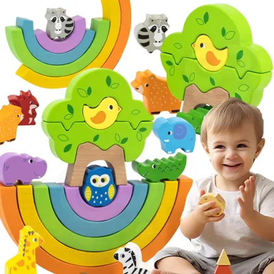 Image de Viga Puzzle arc-en-ciel en bois blocs créatifs Montessori