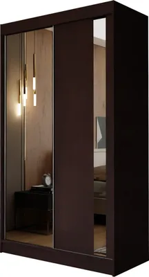 Produktbild von Masseno Schiebetürenschrank GRAZIA 120 cm Kleiderschrank Schlafzimmer Schrank 2-türig mit Spiegel Wengefarben