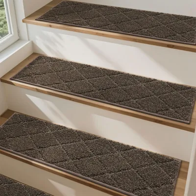 Treppenmatten 15 Stück, 70x22 cm, Antirutsch, braun