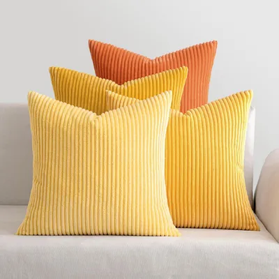 Immagine prodotto di Set di 4 federe in velluto a coste - Cuscini decorativi morbidi, arancioni, 45x45 cm