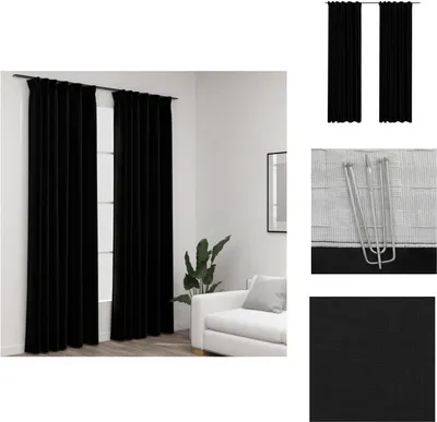 Obrázok produktu pre vidaXL Blackout záclony háčiky plátno vzhľad 2ks. čierna 140x225cm - Záclony a závesy