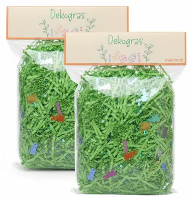 Produktbild von Ostergras Grün mit Glitzer-Hasen Konfetti, Dekogras Papier für Osternest & Osterkörbchen, Ausgefallenes Füllmaterial für Ostergeschenke Kinder 2 Packungen