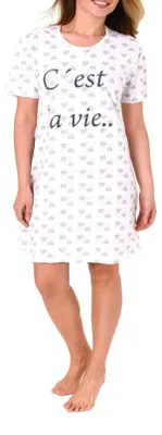 Produktbild von Süsses Damen Nachthemd Bigshirt kurzarm mit tollen Herz Alloverdruck 62820 ; weiss , 44