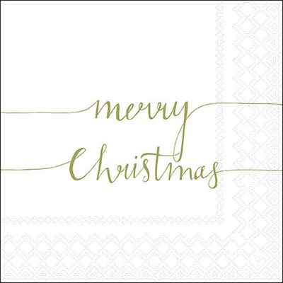 Produktbild von 20 Servietten merry Christmas 3-lagig 33x33cm Tissue Weihnachten Spruch schlicht, Farbe:weiß / gold
