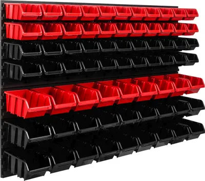 Produktbild von Lagersystem Werkstattregal | 115 x 78 cm | 71 stck. Box | Wandregal mit Stapelboxen - Wandplatten Extra Starke Schüttenregal Warkzeuglochwand Lagerregal Garage Regal