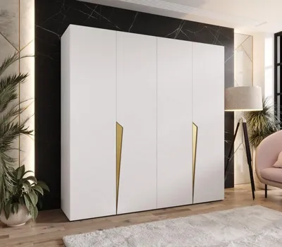 Produktbild von Viertüriger Kleiderschrank 200 cm SORAYA 1 - weiß / goldene Griffe