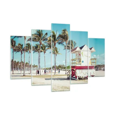 Produktbild von Bilder auf glas - 5 Teile - Strand Miami Florida - 150x100cm - Glasbilder - Wandbilder - Bilder - zum Aufhängen bereit - Wanddekoration aus Glas - Glas Bilder - Wandbild auf Glas - GEA150x100-4332