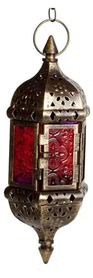 Produktbild von Marokkanische Laterne, hohl, Vintage-Hängekerzenhalter aus Metall, Ramadan-Dekoration für drinnen und draußen, braune Kerze, dekorativ