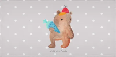 Produktbild von Mr. & Mrs. Panda Handtuch Bär Schultüte - Grau Pastell - Geschenk, Einschulung, Teddy, 50x100, Schulbeginn, Erster Schultag, Grundschule, gesichtshandtuch, kleines