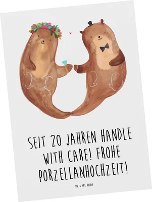 Produktbild von Mr. & Mrs. Panda Postkarte 20. Hochzeitstag Porzellanhochzeit - Weiß - Geschenk, Heiraten, Jahrestag, einzelkarte, Liebe feiern, Ansichtskarten, Heirat, Grußkarte