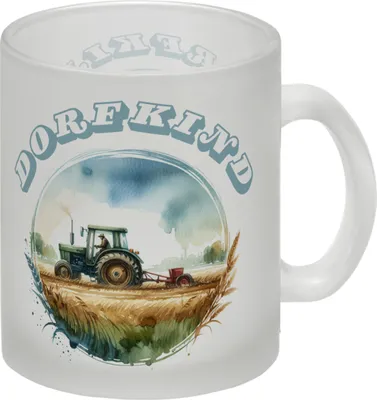 Produktbild von Traktor mit Pflug auf dem Feld Dorfkind Glas Tasse