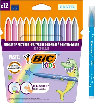 Image de Bic 520084 BIC KIDS Feutres de couleur Couleur medium Pastel, boîte en carton de 12