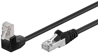 Produktbild von CAT 5e Patchkabel 1x 90° gewinkelt, F/UTP, schwarz Kupferkaschierter Aluminiumleiter (CCA), 1x RJ45-Stecker 90° (8P8C)