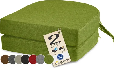 Produktbild von sunnypillow 2er Set Stuhlkissen Outdoor, wasserdicht UV-lichtecht 40 x 40 x 7cm dick - Polsterauflage mit Bändern - Auflage für Stühle,Bänke - Sitzkissen Stuhlauflage für Haus und Garten - Grün