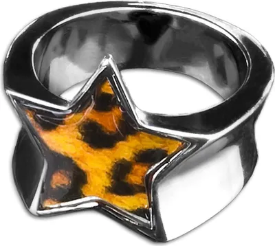 Produktbild von viva-adorno Gr. 53 (16,8 mm Ø) Edelstahl Damen Ring Stern Buntes Motiv Animal Print Muster Fingerring Rockabilly RS46 Leopard gelb