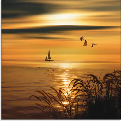 Produktbild von ARTland Glasbild Goldene See Impressionen Größe: 20x20 cm