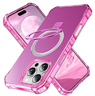Produktbild von Für Apple iPhone 16 Pro Solid Color Wave Design MagSafe Ring Halterung Hülle Pink