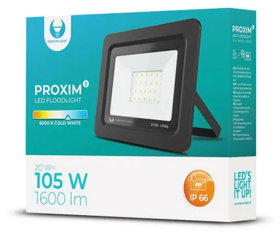 Image de Projecteur LED PROXIM ll IP66 étanche Projecteur 20W Remplace 105W Blanc froid (6000K) 1600LM Spotlight extérieur Projecteur mural