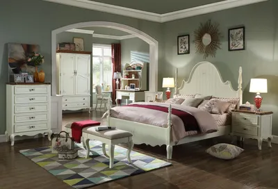Produktbild von Schlafzimmer Bett 2x Nachttisch Hocker Komplette Set Holz Möbel Zimmer 4tlg. Neu