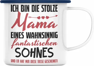 Produktbild von Trendation - Mama Geschenk von Sohn Emaille Tasse Geschenkidee Muttertag Emaille Emaille Tasse Spruch (Blau)