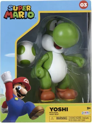 Produktbild von Super Mario Bros Yoshi Spielfigur mit Ei - 10 cm -  offiziell lizenziert, Bewegliche Actionfigur in Sammlerbox - Geschenkidee für Fans & Kinder