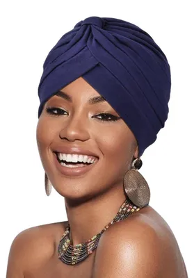 Obrázek produktu pro Turban pro ženy, předvázaný, čepice na hlavu, šátek, čepice pro pacientky po chemoterapii, bavlna, tmavě modrá