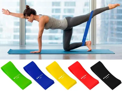 Produktbild von Set mit 5 Stück Gummibändern für Fitnessübungen
