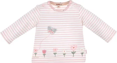 Produktbild von BONDI Baby Mädchen Langarmshirt "Blumenbordüre" 93942 | Stripe Rose / Offwhite Größe: 68