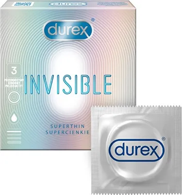 Obrázek produktu pro Durex Invisible, Pánský kondom, Průhledná, Latex, Extra snímání, 52 mm, 3 kusů