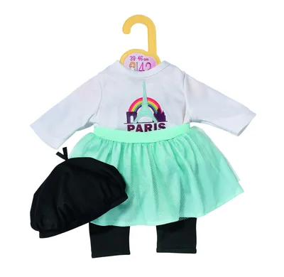 Produktbild von Dolly Moda Paris Look 43 cm - Puppenoutfit mit Rock, Shirt, Mütze + Leggings