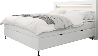 Produktbild von MIRJAN24 Boxspringbett Ovo, Ehebett mit zwei Bettkästen, Doppelbett mit Topper und Matratze, Beleuchtung (Farbe: Soft 017, Größe: 160x200 cm)