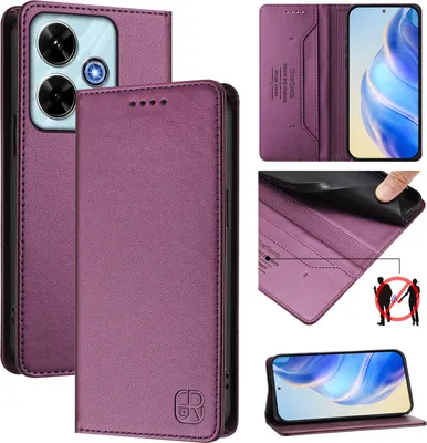 Image de Etui en cuir pour Xiaomi Redmi 13/Poco M6 4G/Poco M6 Plus, étui à rabat avec fentes pour cartes, portefeuille et support Violet