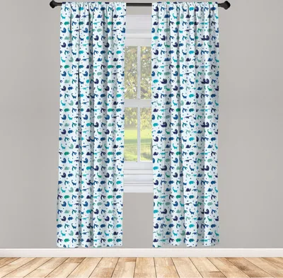 Produktbild von ABAKUHAUS Nursery Dino Vorhänge, Gardinen, Kontinuierliche Childish Dinosaurier und geometrische Formen in den blauen Tönen, 2 Stück 75 x 245 cm, , Baby Blue und Mehrfarbig