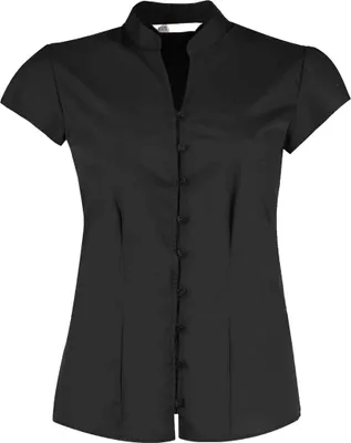 Produktbild von Kustom Kit - Bluse Stehkragen für Damen Kurze Ärmel LT3213 (XXL) (Schwarz)