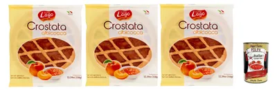 Produktbild von Lago 1968, Crostata albicocca, Flowpack, Törtchen, kuchen mit Aprikosenmarmelade, Merkstufegebäck, italienischem snack Produkt ohne Palmöl 3x 350 g + Italian Gourmet polpa 400g