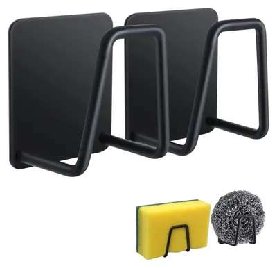 Produktbild von 2 Stück Schwammhalter für Küchenspülen, Edelstahl 304, schwarz, selbstklebend, wasserdicht, Spülschwammhalter, Küchenschwammhalter