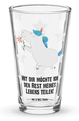 Produktbild von Mr. & Mrs. Panda Glas Einhorn Blume - Transparent - Geschenk, Trinkglas, Liebe, Einhörner, Bierglas, Longdrinkglas, Rührglas, Unicorn, Freund, Heiratsantrag, Antrag