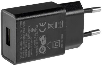 Produktbild von ChiliTec 21210 Stecker-Netzteil mit USB "CTN-0510" Ein 110-240V, Aus 5V=, 1A, 5W, schwarz